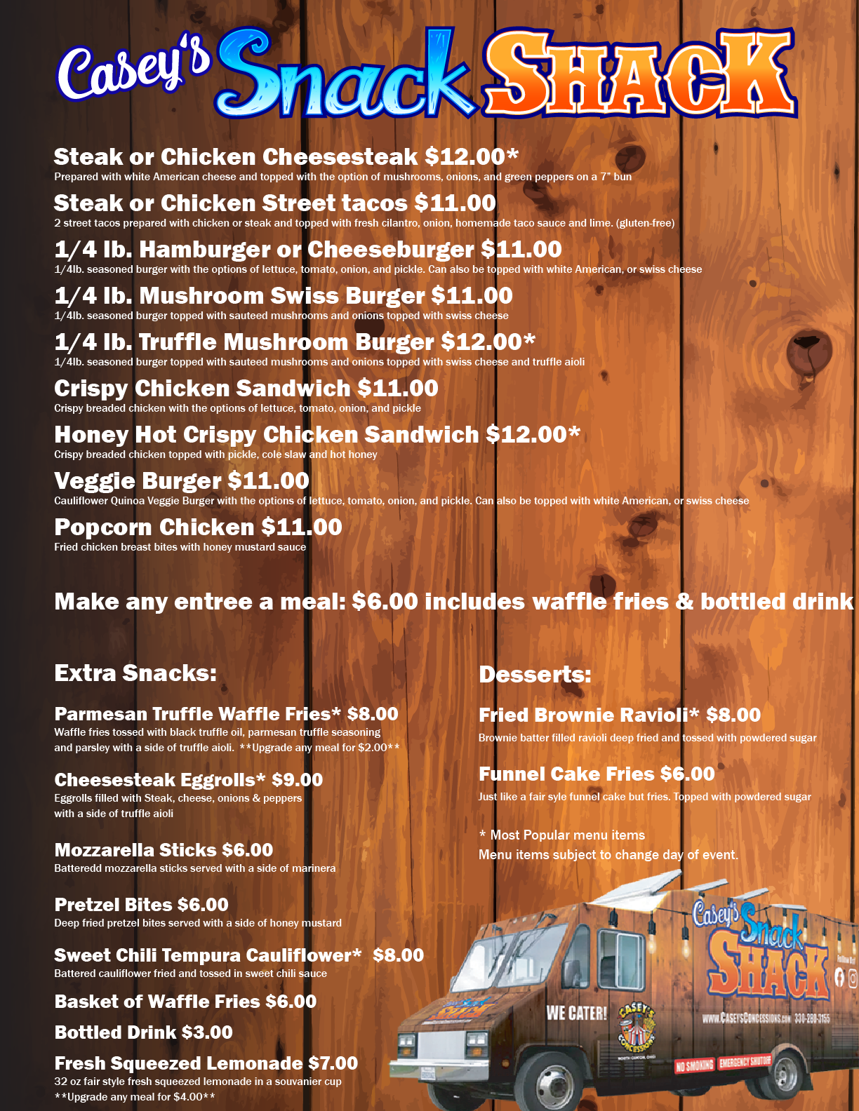 Caseys Snack Shack Menu
